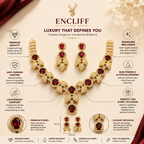 Gold Tone Ruby Red Stone Necklace and Earrings Set