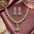 Gold Tone Crystal Teardrop Necklace and Earrings Set