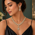 Gold Tone Crystal Teardrop Necklace and Earrings Set