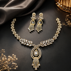 Gold Tone Crystal Teardrop Necklace and Earrings Set