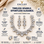 Silver Tone Floral Crystal Necklace and Drop Earrings Set