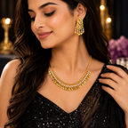 Gold Tone Leaf Motif Pearl Necklace and Earrings Set