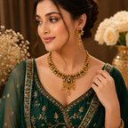 Traditional Gold Tone Kundan Style Necklace and Earrings Set