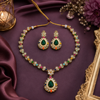 Multicolour Green Stone Ethnic Necklace and Earrings Set