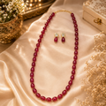 Ruby Red Bead Necklace and Earrings Set