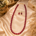 Ruby Red Bead Necklace and Earrings Set