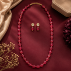 Ruby Red Bead Necklace and Earrings Set