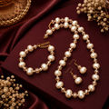 Pearl Necklace Bracelet and Earrings Jewellery Set