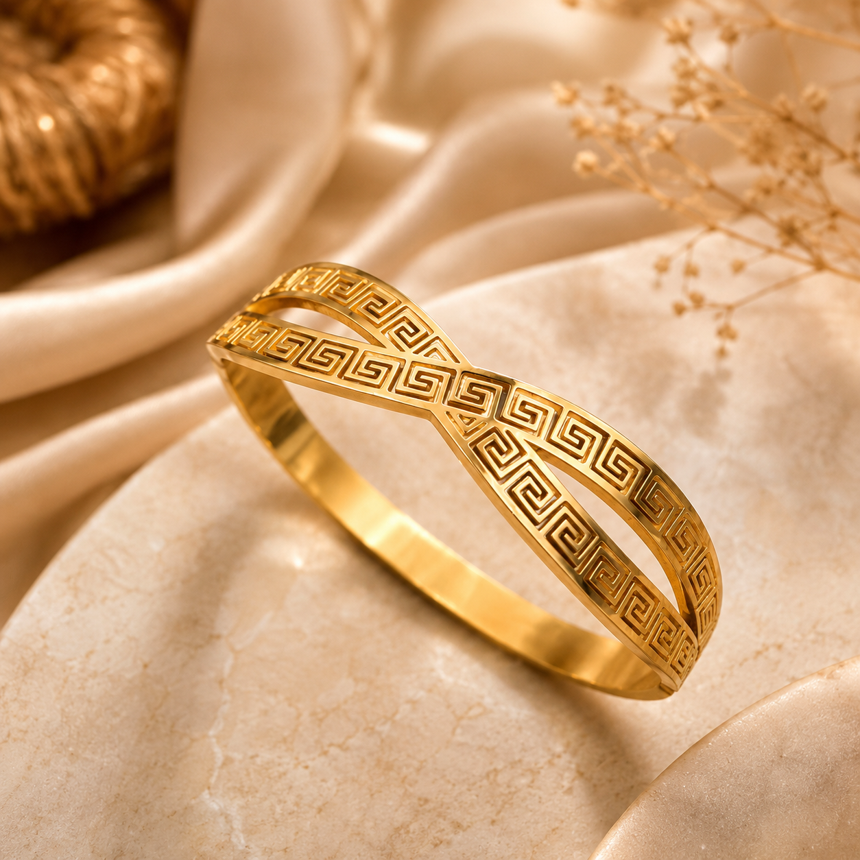 Greek Key Gold Cuff Bracelet