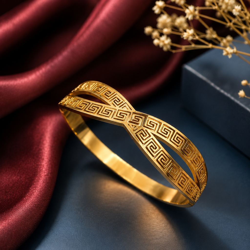 Greek Key Gold Cuff Bracelet