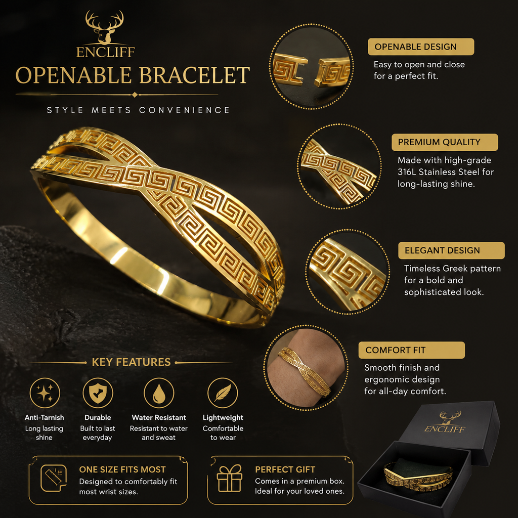 Greek Key Gold Cuff Bracelet