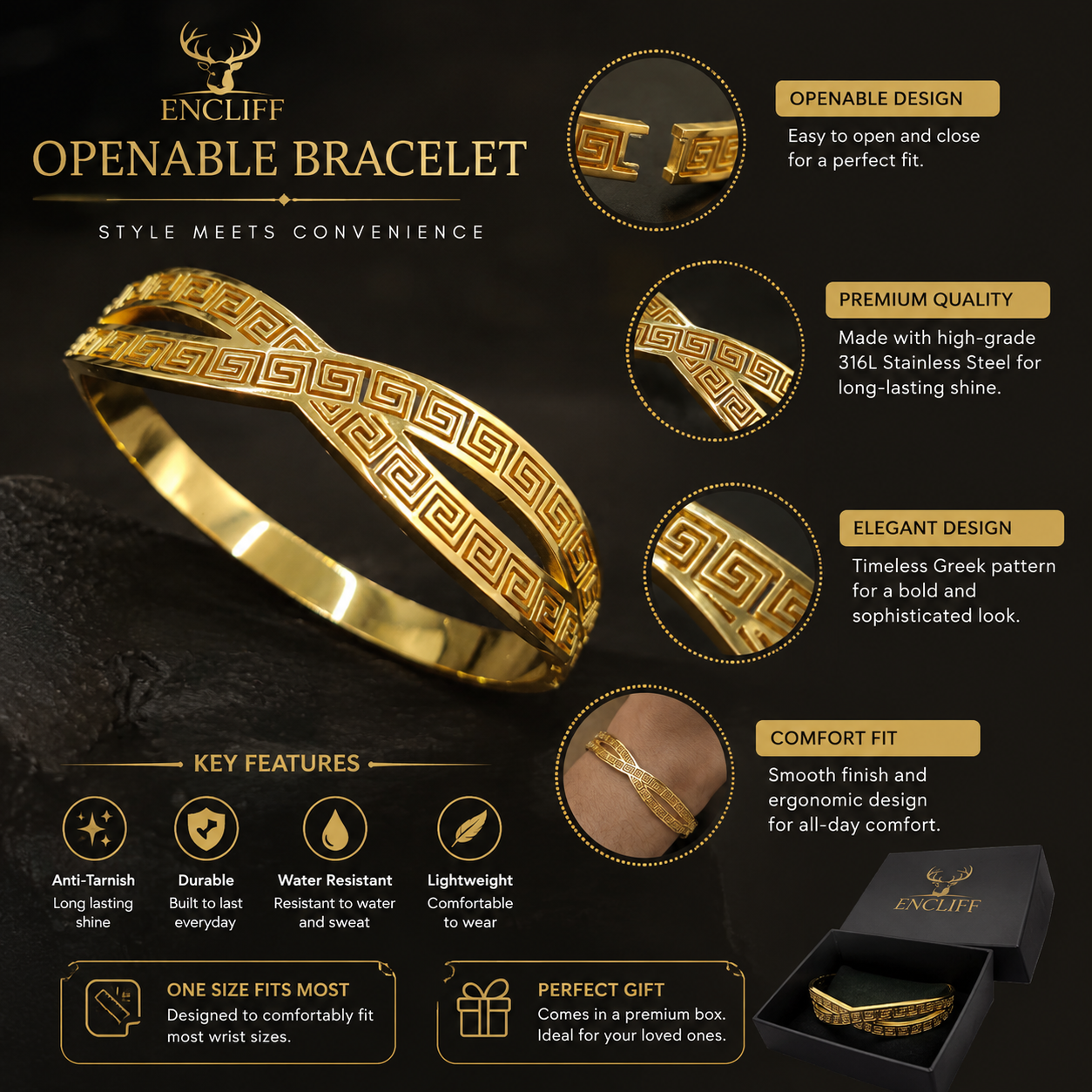 Greek Key Gold Cuff Bracelet