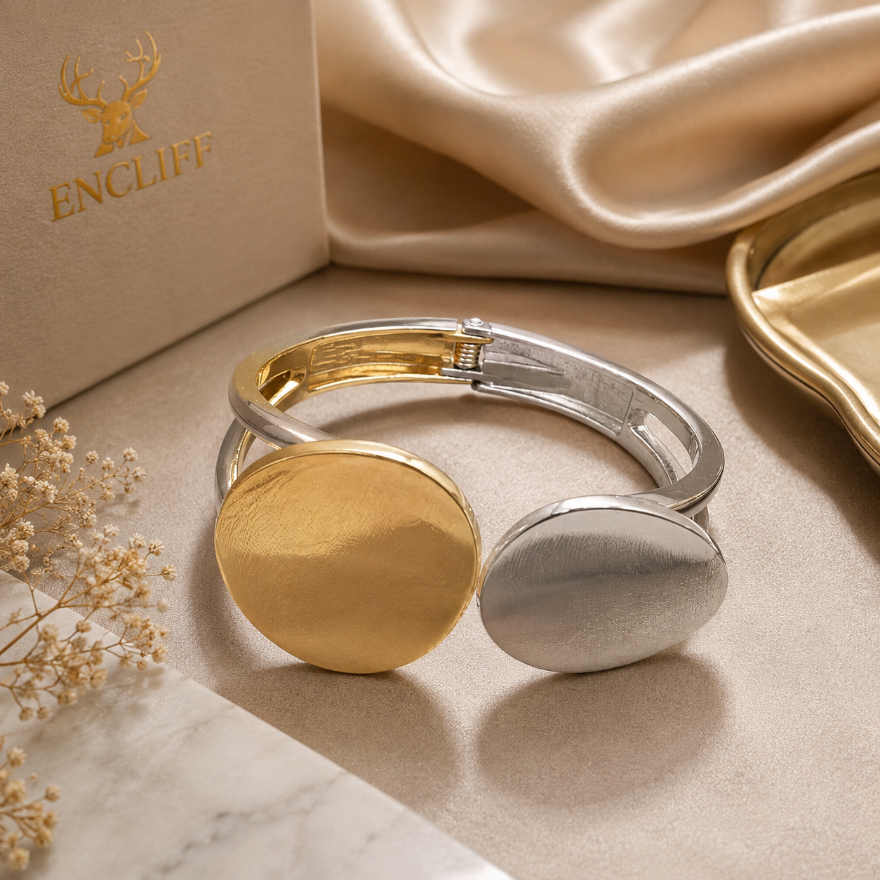 Dual Tone Oval Cuff Bracelet