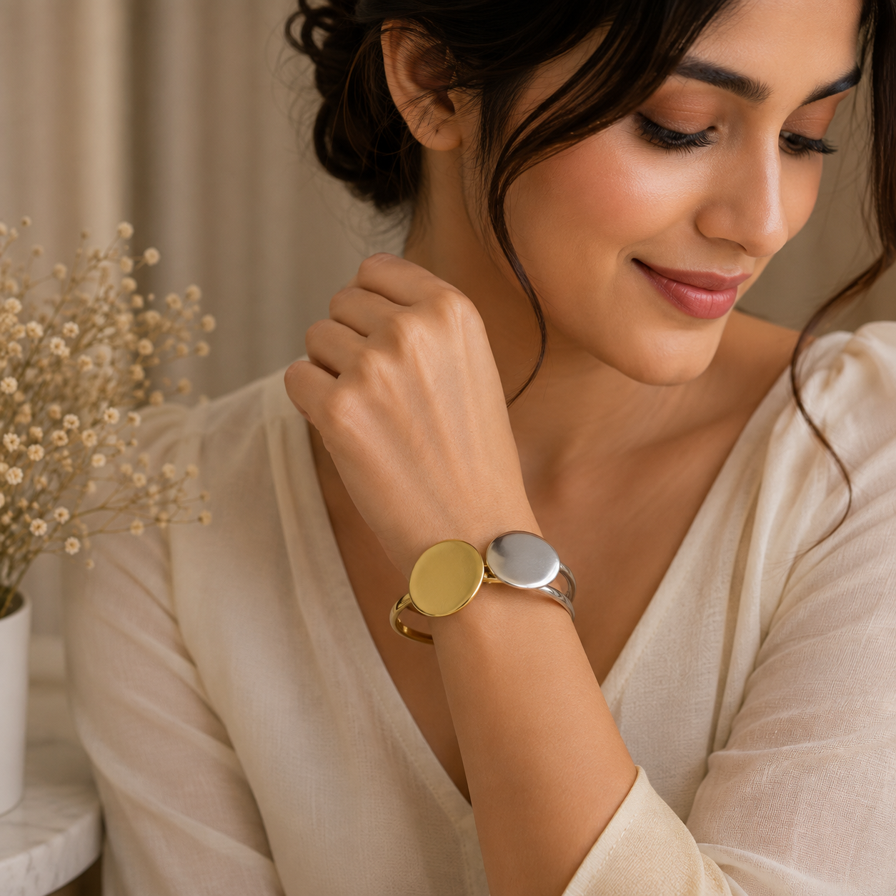 Dual Tone Oval Cuff Bracelet
