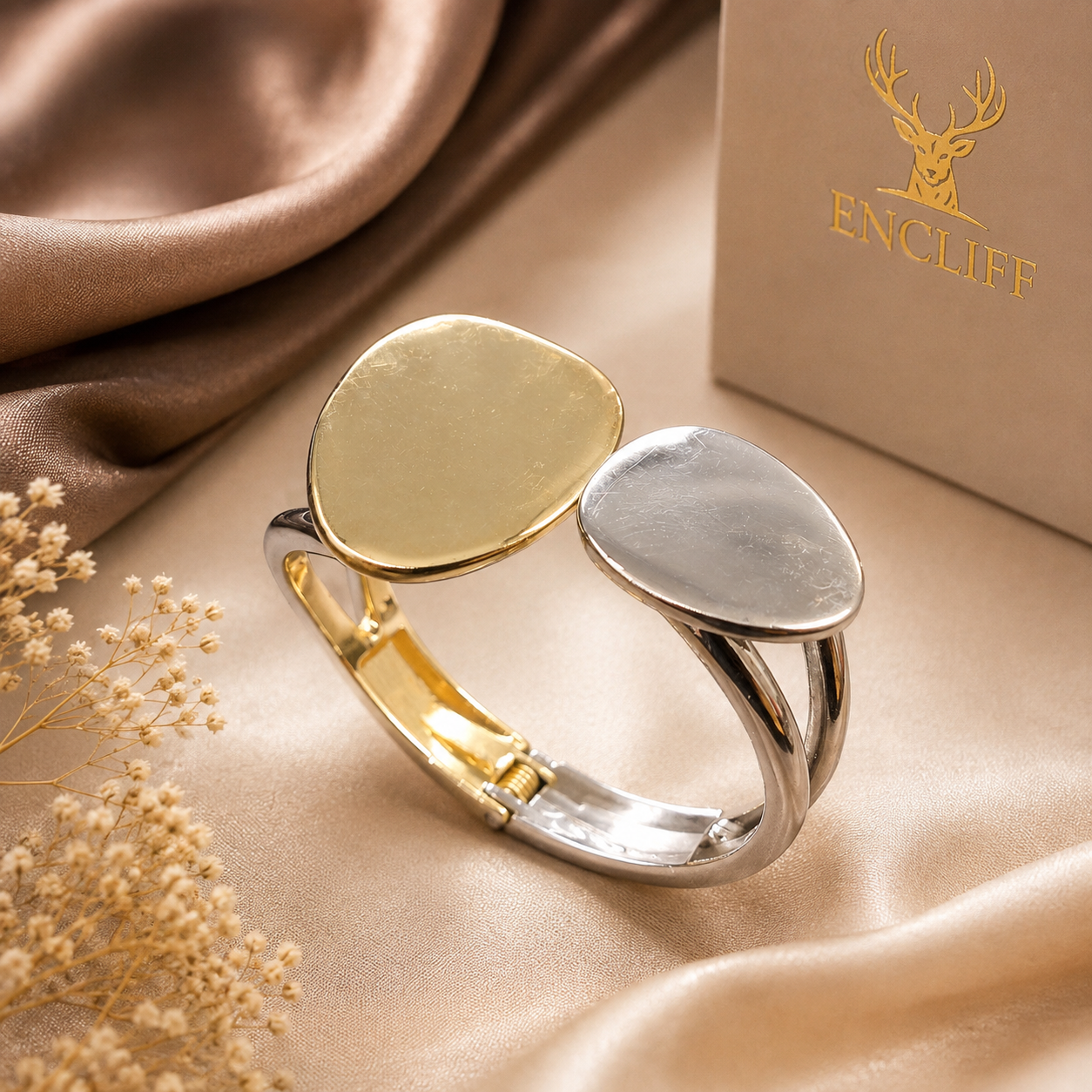 Dual Tone Oval Cuff Bracelet