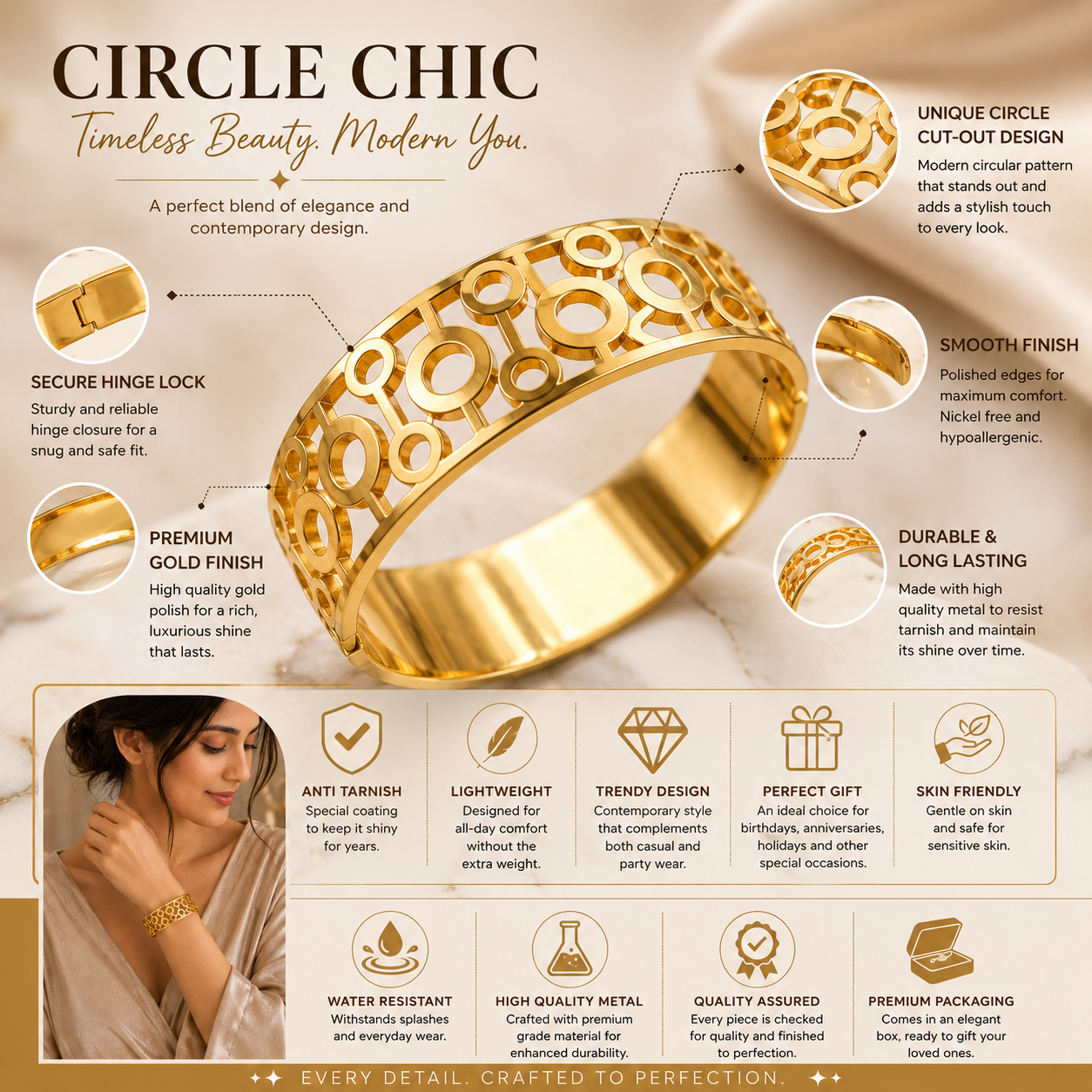Circle Link Gold Bangle
