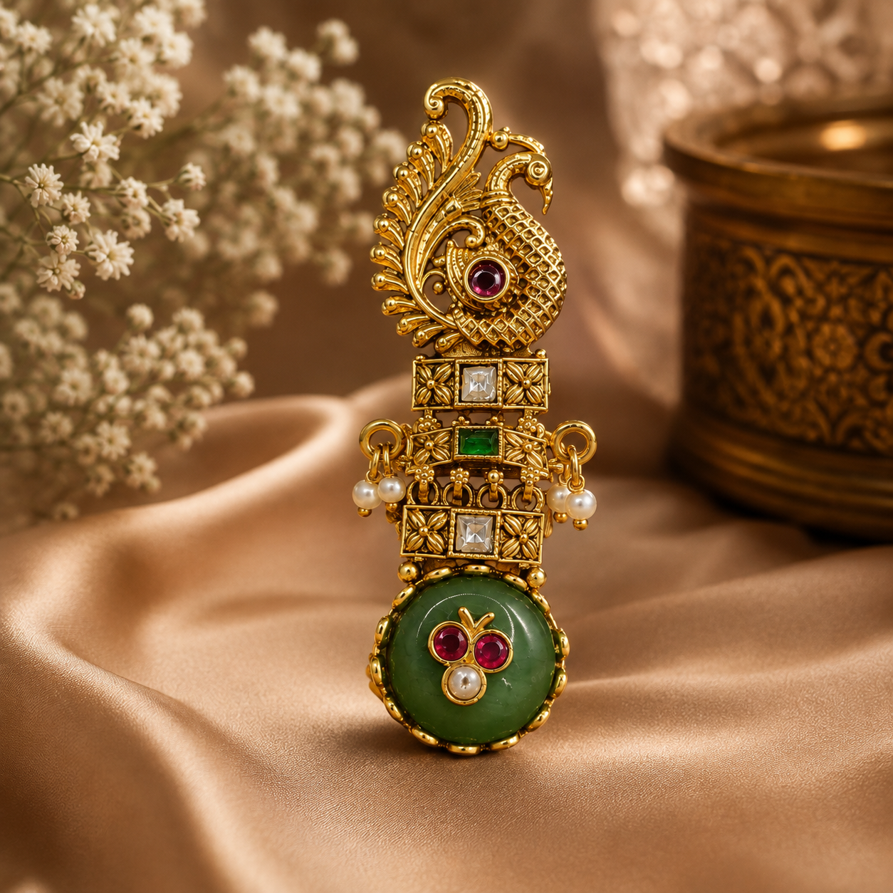 Peacock Green Gemstone Statement Ring