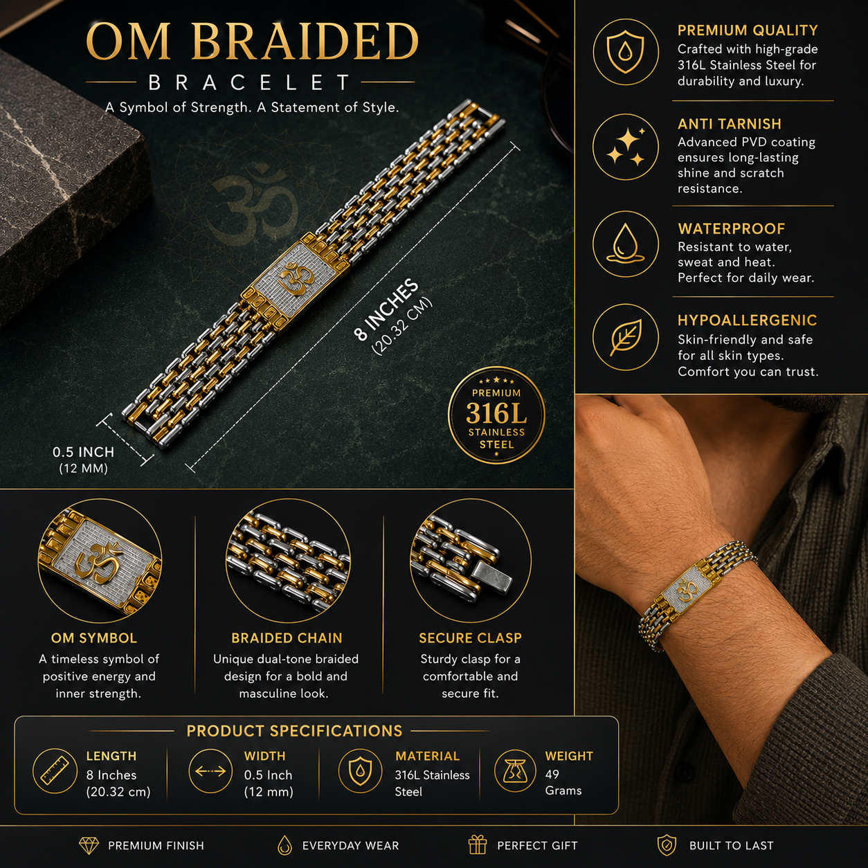Gold & Silver OM Chain Bracelet