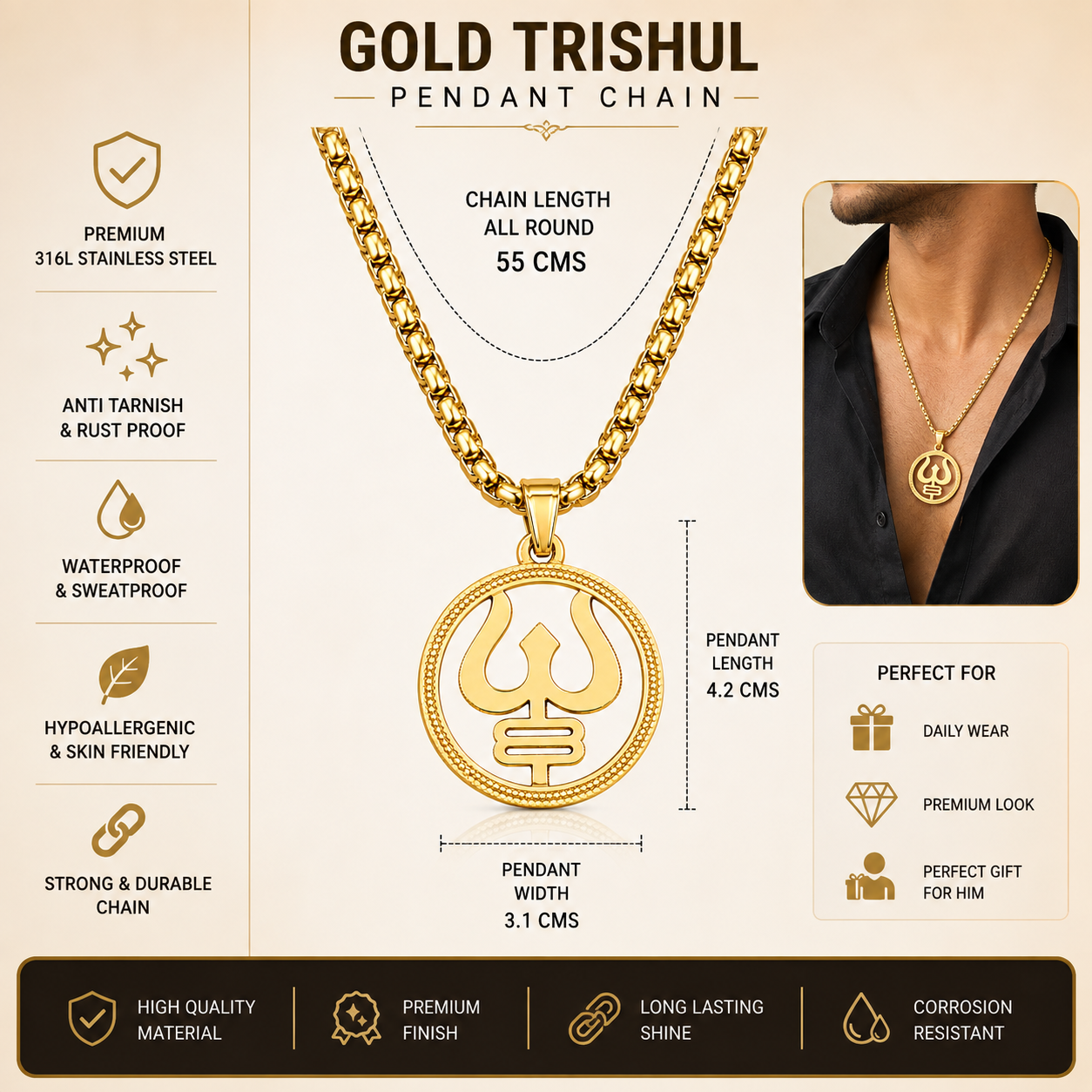 Trishul Pendant Chain