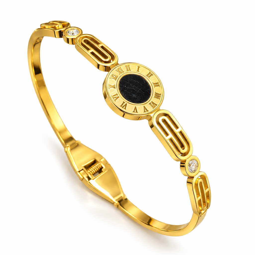 Roman Black Stone Gold Link Bracelet