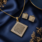 Square Crystal Pendant Necklace and Earrings Set