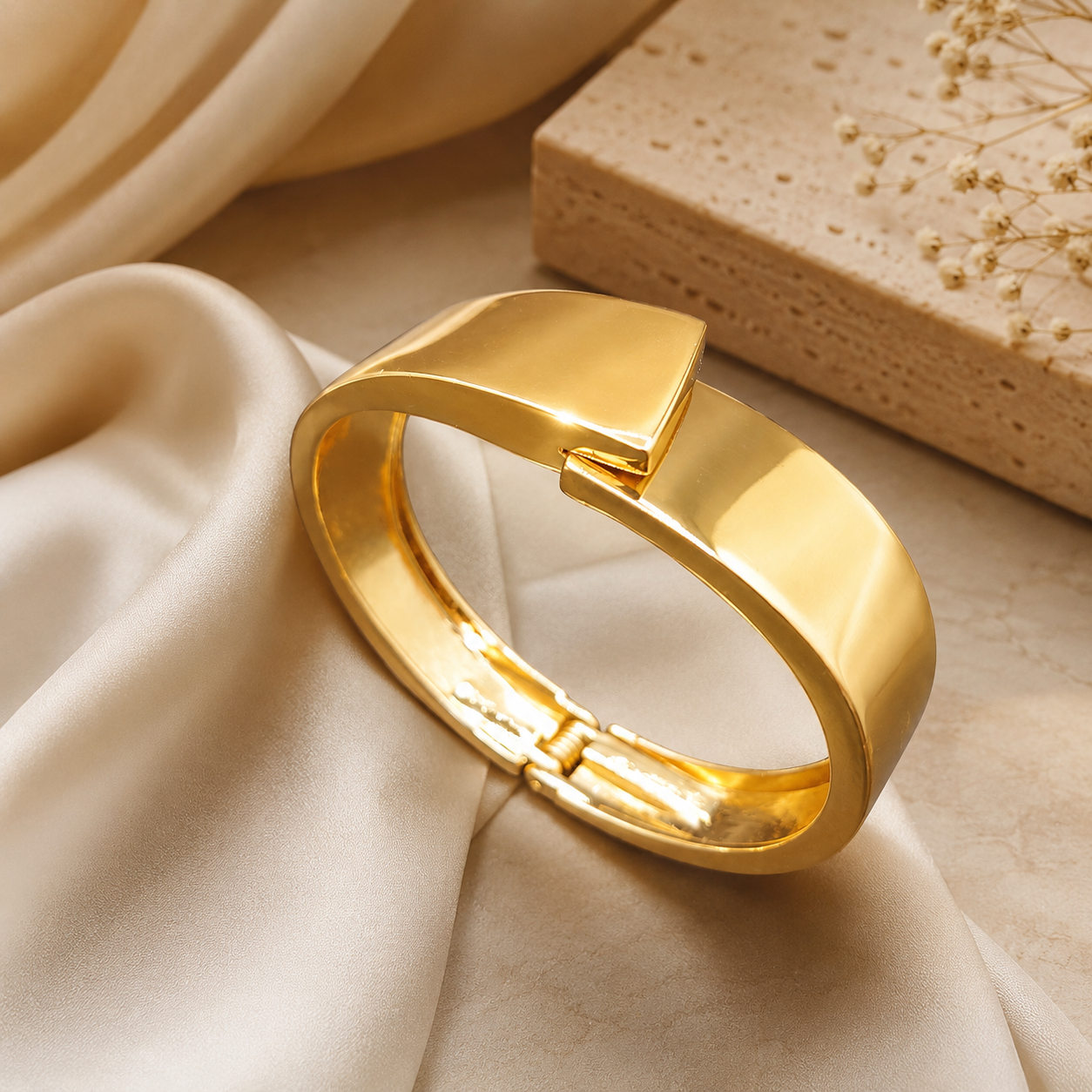 Minimalist Geometric Gold Cuff Bracelet