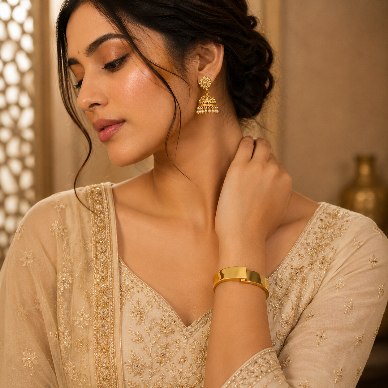 Minimalist Geometric Gold Cuff Bracelet