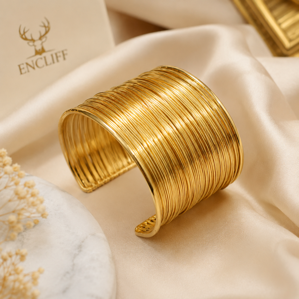 Encliff Multi Line Gold Wire Cuff Bracelet