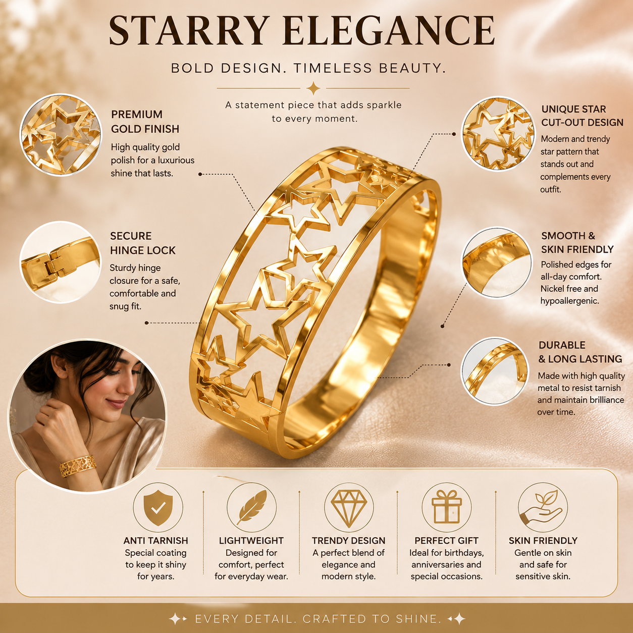 Star Cutout Gold Bangle