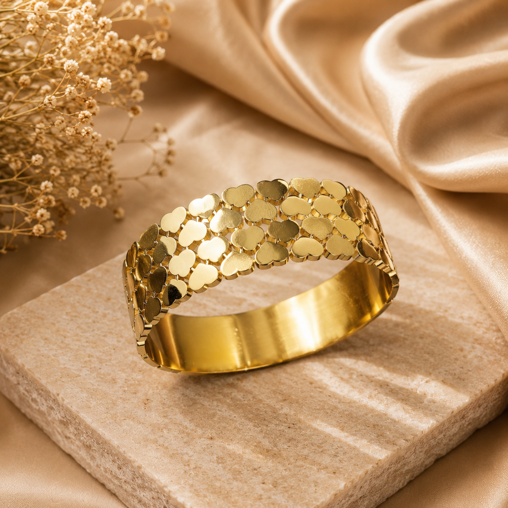 Heart Link Wide Cuff Bracelet