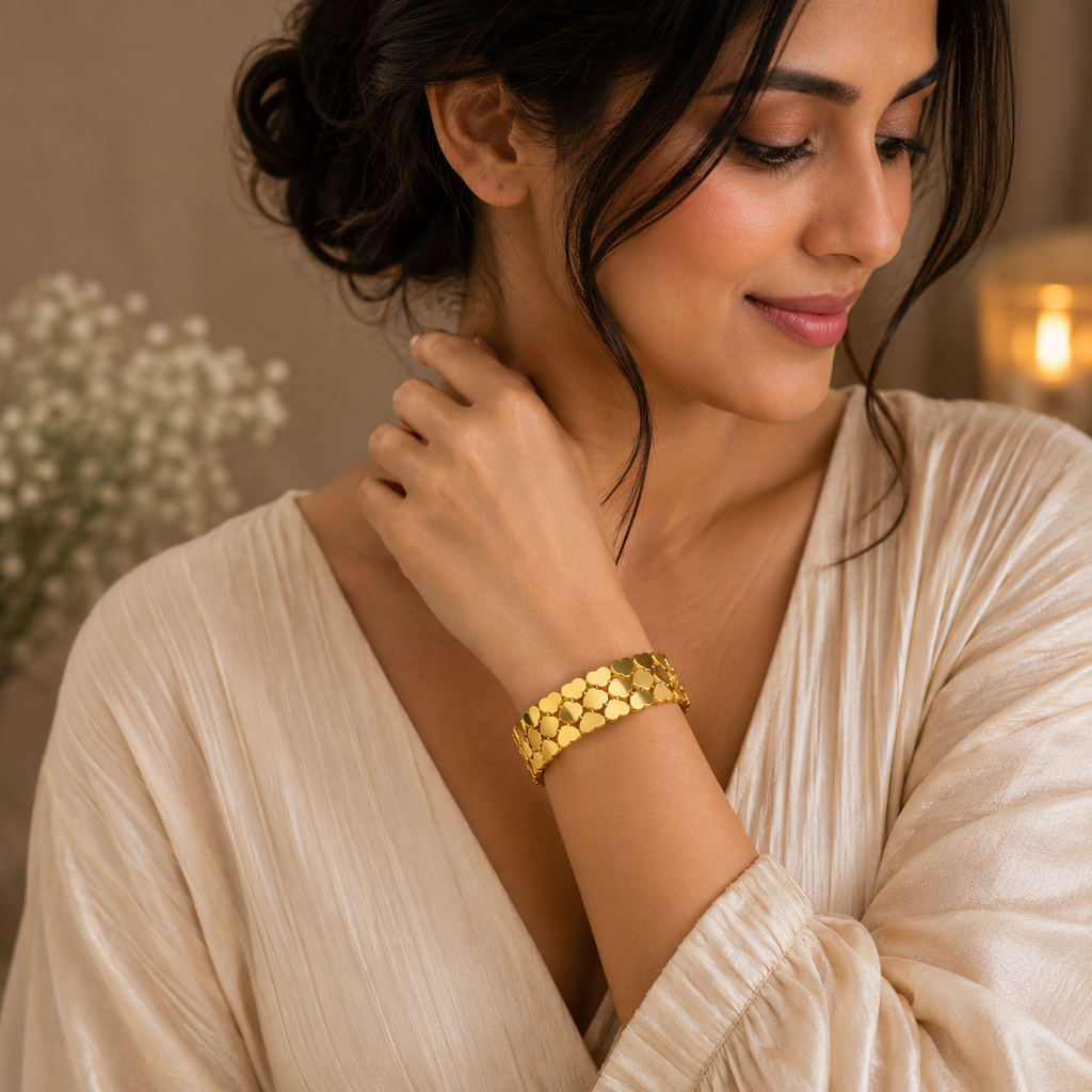 Heart Link Wide Cuff Bracelet