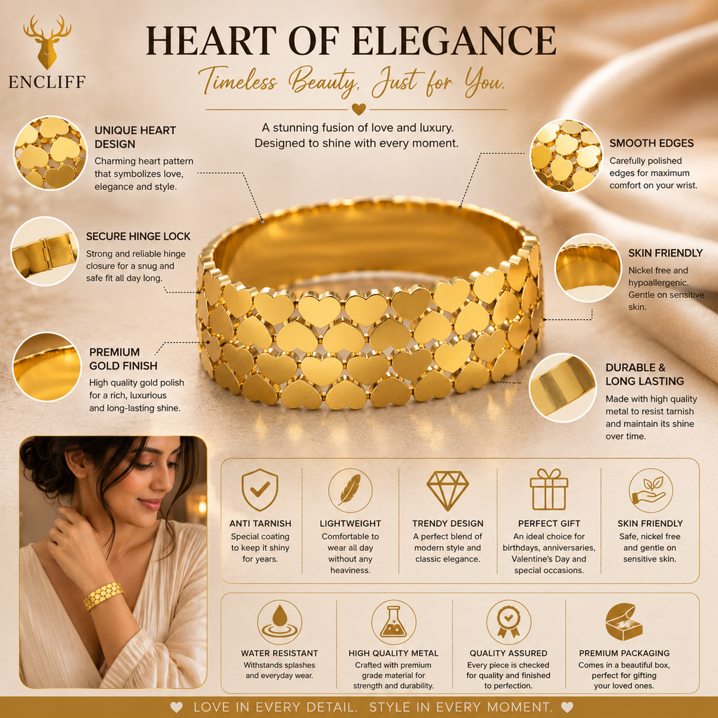 Heart Link Wide Cuff Bracelet