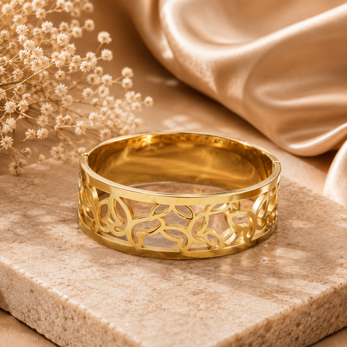 Encliff Floral Cutout Gold Cuff Bracelet
