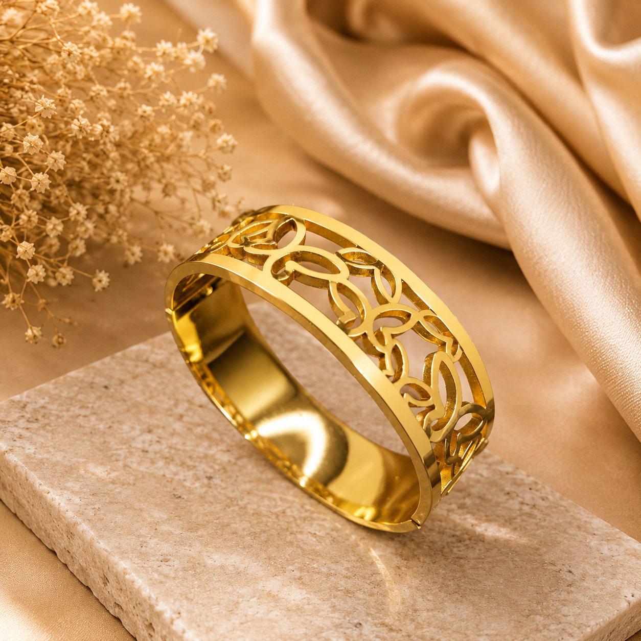 Floral Cutout Gold Cuff Bracelet