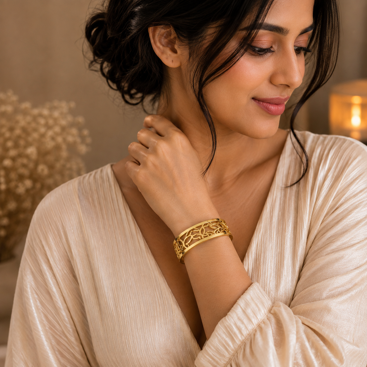 Floral Cutout Gold Cuff Bracelet