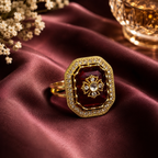Encliff Ruby Red Gold Crystal Statement Ring