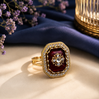 Ruby Red Gold Octagon Crystal Statement Ring