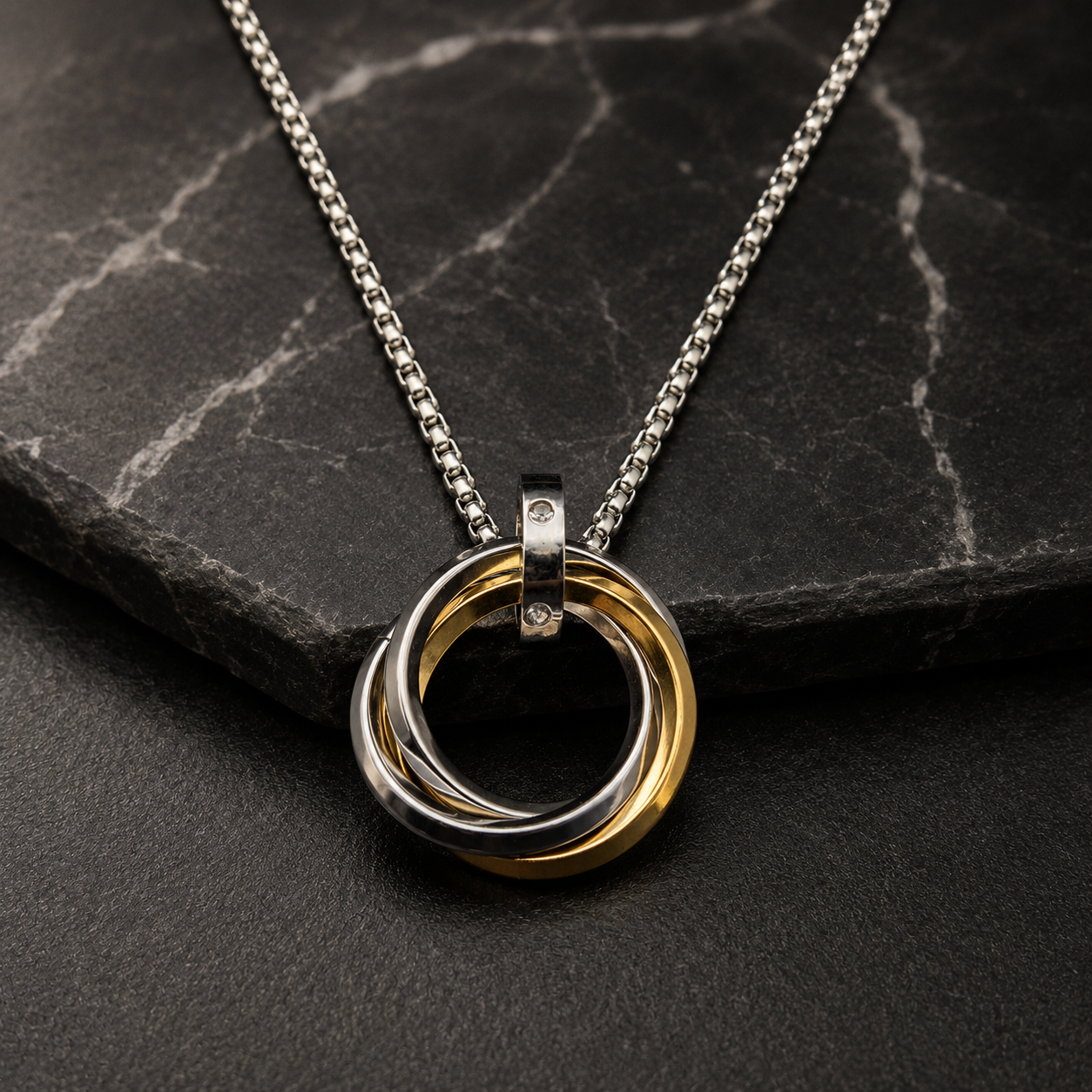 3 Ring Pendant Chain Silver