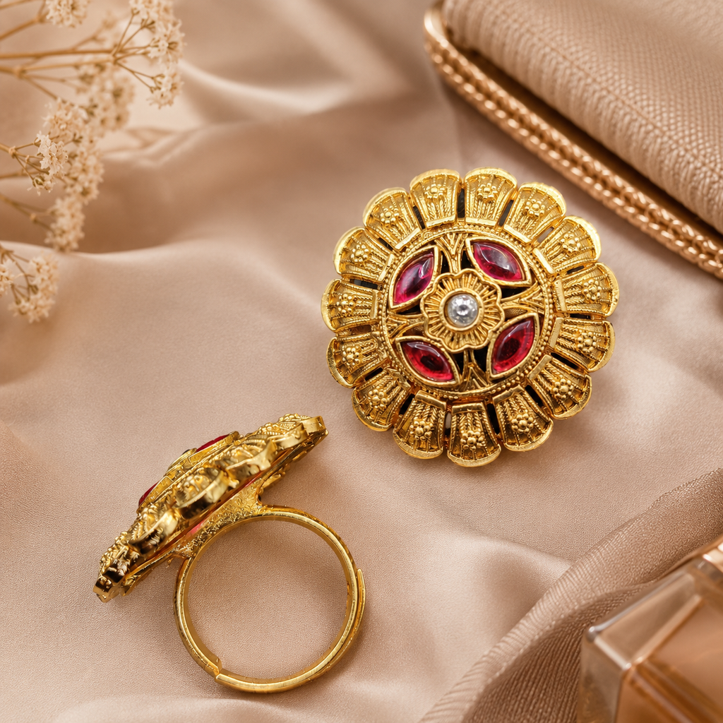 Ruby Floral Vintage Statement Ring