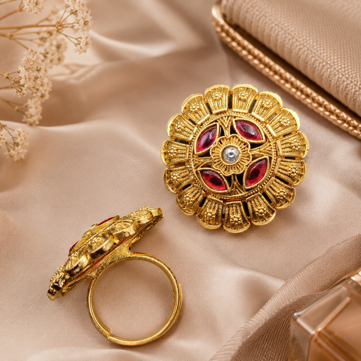 Ruby Floral Vintage Statement Ring
