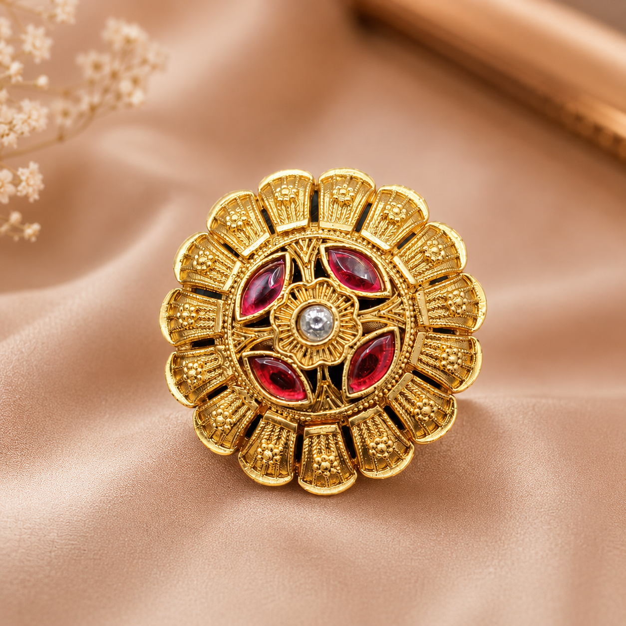 Encliff Ruby Floral Vintage Statement Ring