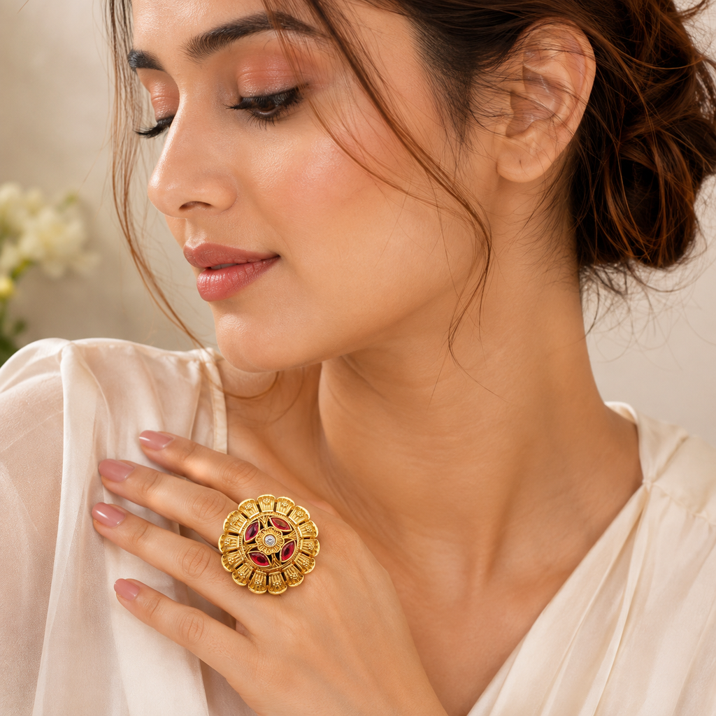 Ruby Floral Vintage Statement Ring