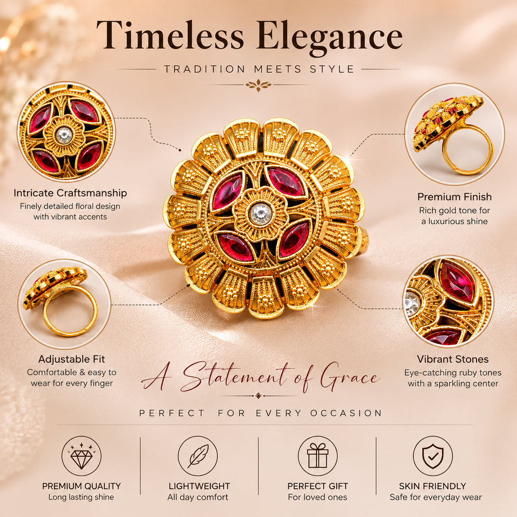 Ruby Floral Vintage Statement Ring