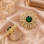 Emerald Green Sunburst Crystal Statement Ring