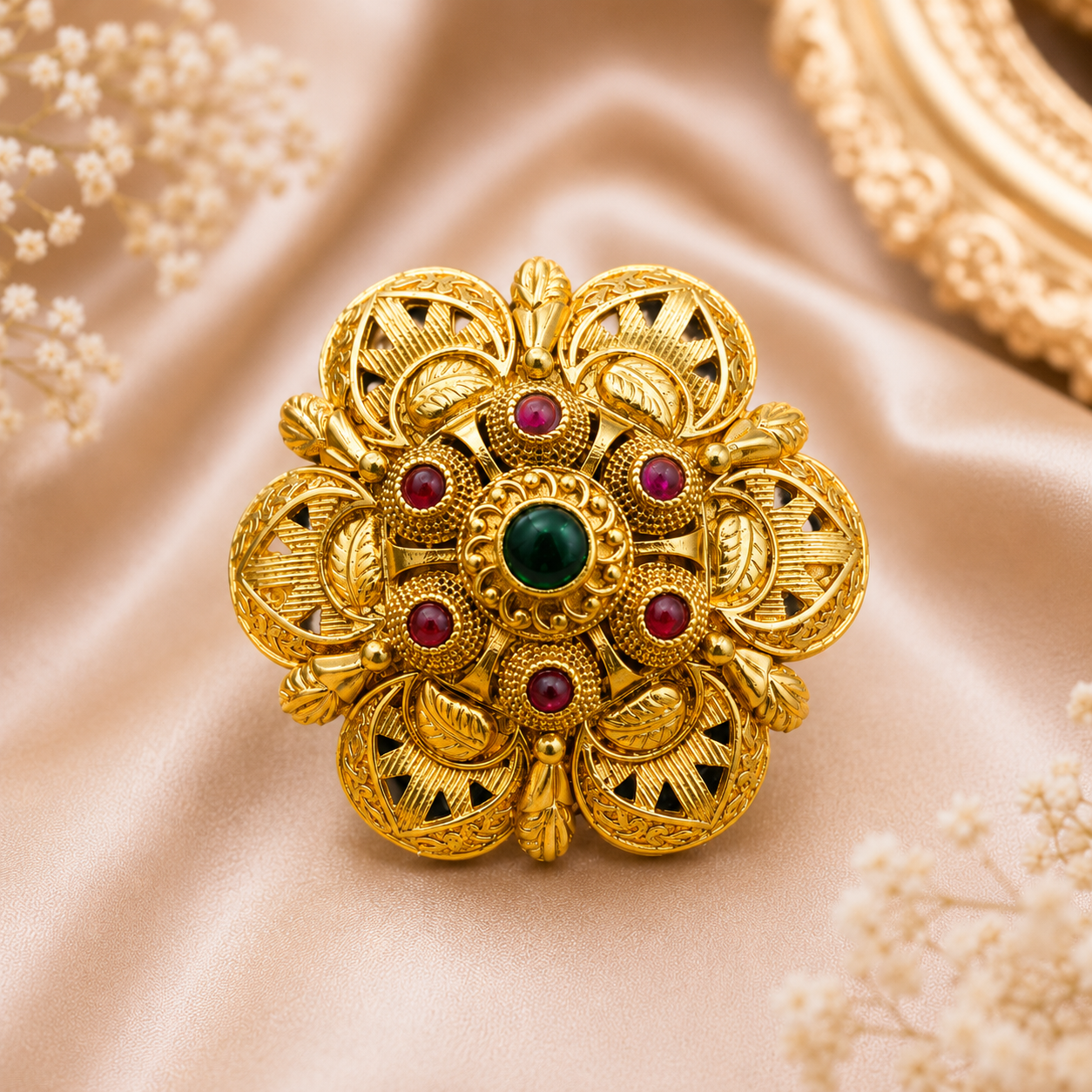 Encliff Emerald Ruby Floral Statement Ring
