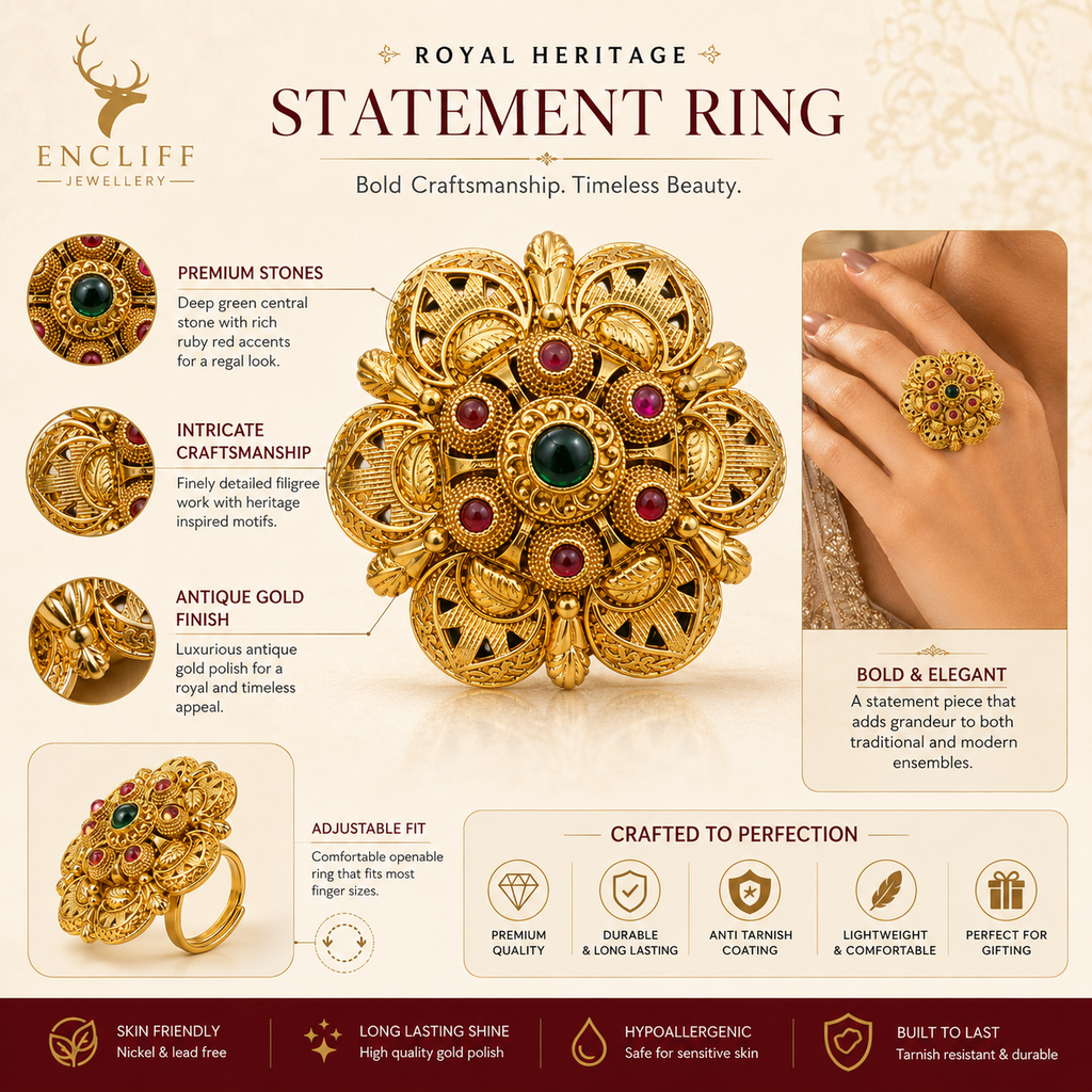 Emerald Ruby Floral Statement Ring