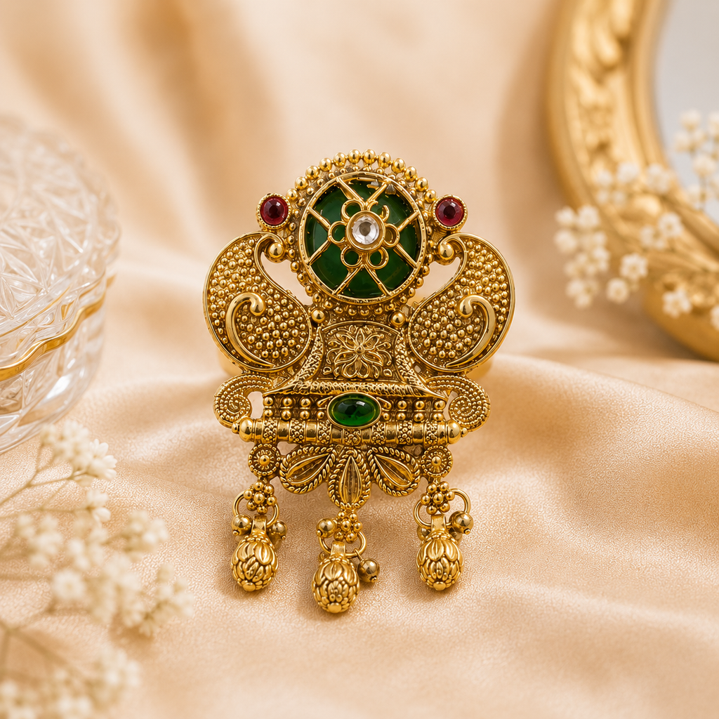 Encliff Emerald Ruby Ornate Statement Ring