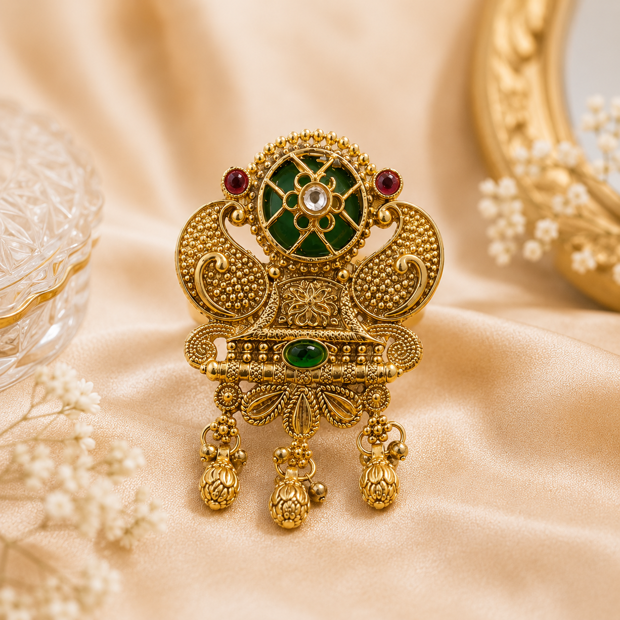 Encliff Emerald Ruby Ornate Statement Ring