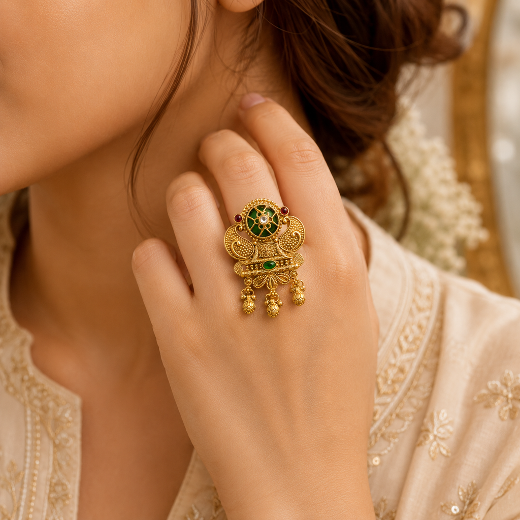 Emerald Ruby Ornate Statement Ring