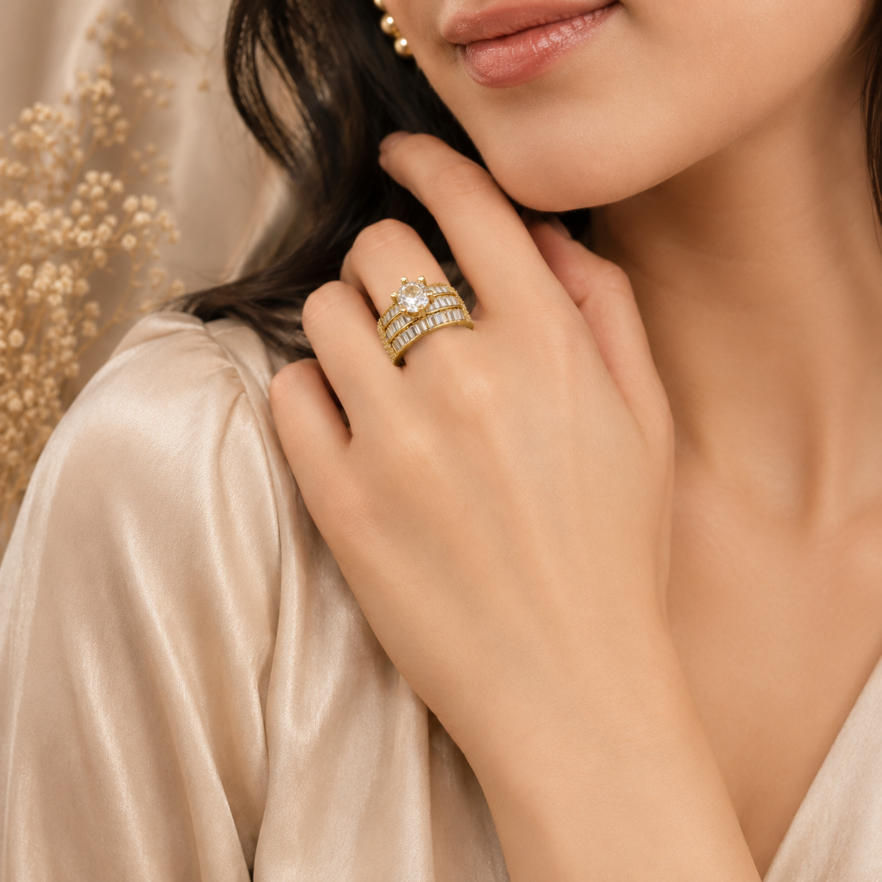 Crystal Baguette Solitaire Statement Ring